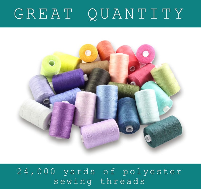 BlesSew Sewing Thread - 24 Spools of Polyester Thread for Sewing Machine for Beginners, Hand Stitching & Quilting - 1000 yds per Spool in Light Colors - Image 2